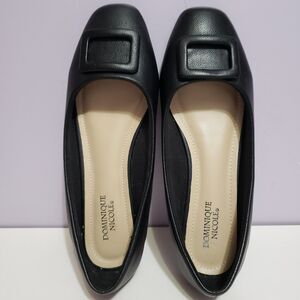 Dominique Nicole Black Faux Leather Buckle Slip On Women's Shoes Sz 10 M